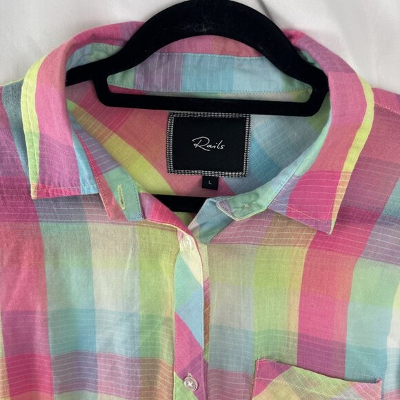 Rails Multicolour Pastel Check Sleeveless Top Women's Size L - Picture 2 of 9